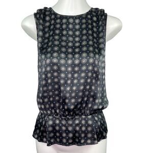 Joie Black Silk Geometric Print Sleeveless Peplum Blouse Top Women's Sz Small